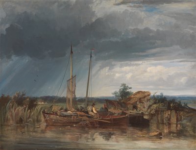 Two Fishing Boats on the Banks of Inland Waters by George the Elder Chambers